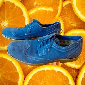 Alpine Swiss Mens Blue Suede Wingtip Brogue Oxford Size 11 Genuine Leather Upper